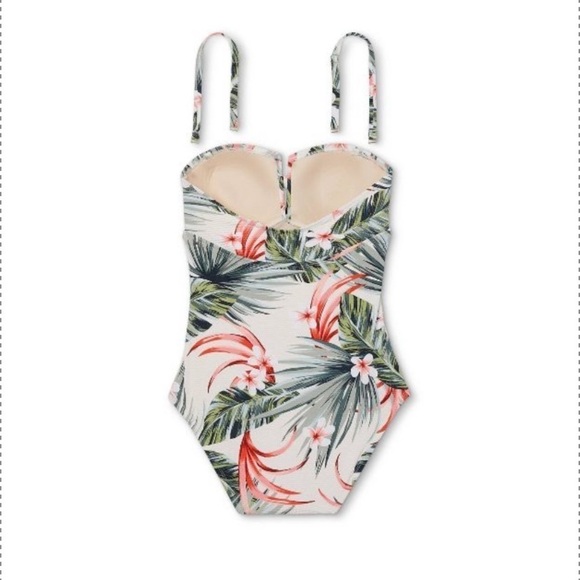 KONA SOL Pique Bandeau High Coverage Tropical Palm One-Piece Swimsuit - Picture 4 of 14